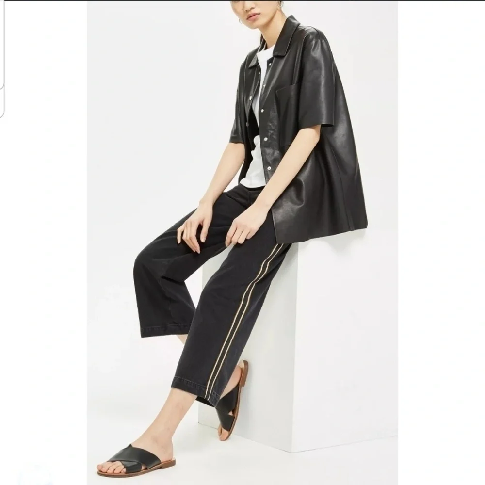 Topshop Black wide leg side stripe Moto Jeans - Picture 1 of 7